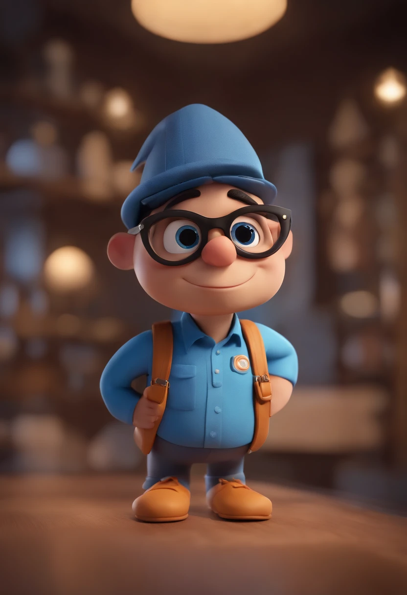 Cartoon character of a man wearing black glasses and a blue shirt, um personagem animado, Caractere estilizado, animation style rendering, 3D estilizado, Arnold Maya render, 3 d render stylized, toon render keyshot, Personagem 3D, Personagem 3D, 3d rendering stylized, 3 d character render, personagem de desenho animado, Personagem de close up, Pose de personagem, (Estilo Pixar) (master part:1.2) (Bokeh) (best quality) (pele detalhada) (textura detalhada) (8k) (argila) (Cinematic lighting) (foco nítido,Senta e vaza a parte superior do corpo