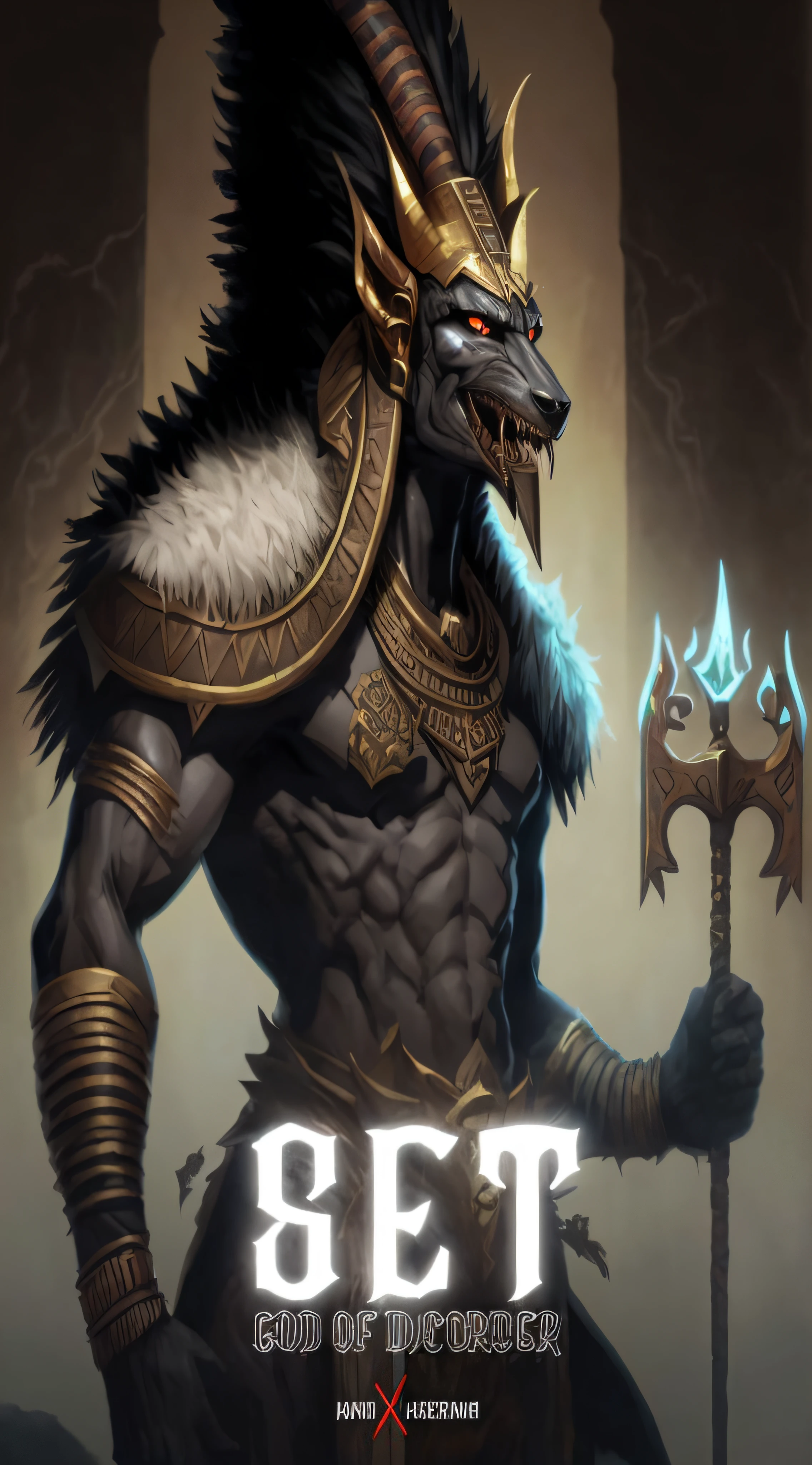 a poster of a demonic creature with a horned head and a horned face, angry god anubis, anubis reptilian, the god anubis, egypt god, anubis-reptilian, egyptian god, as seen on artstation, safi'jiiva armor, the egyptian god, beastman concept, photo of ghost of anubis, storm egyptian god
