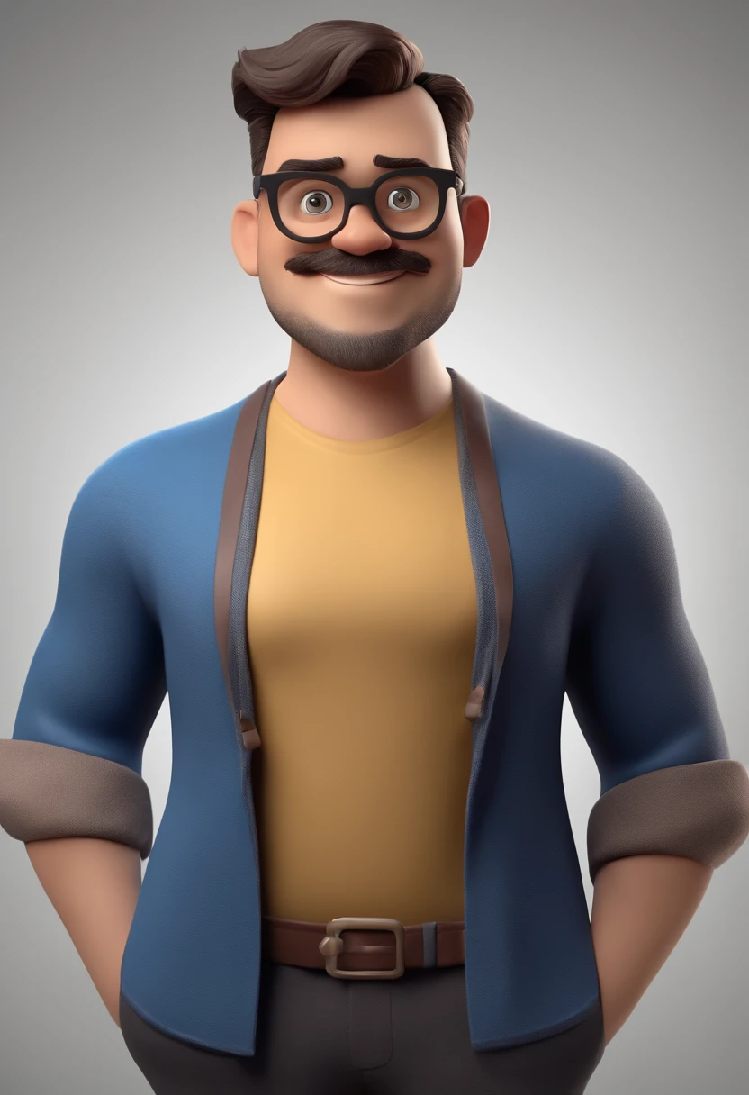 Cartoon character of a man with black glasses and a blue t-shirt, careca , animation character, Caractere estilizado, animation style rendering, 3D estilizado, Arnold Maya render, 3 d render stylized, toon render keyshot, Personagem 3D, Personagem 3D, 3d rendering stylized, 3 d character render, personagem de desenho animado, Personagem de close up, Pose de personagem, (Estilo Pixar) (master part:1.2) (Bokeh) (best quality) (pele detalhada) (textura detalhada) (8k) (argila) (Cinematic lighting) (foco nítido