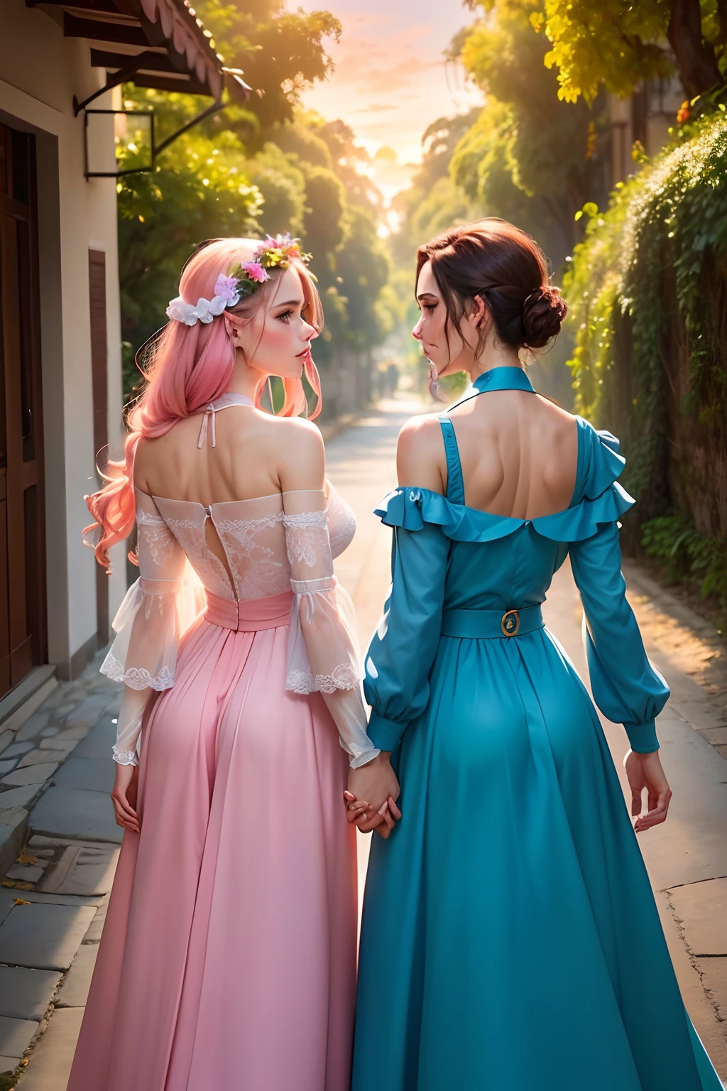 The background of the cover is a soft gradient of blue and pink, Creating a sunset scenery on the horizon, evoking a sense of romanticism and transition.
No centro da capa, A winding path that stretches through the scenery stands out, representando a jornada dos personagens.
Na extremidade do caminho, There is a silhouette of a couple holding hands, symbolizing unity and love.
The title "Venha Comigo" It is placed just above the couple, com uma tipografia elegante, so as not to obscure the image.
No canto inferior direito, You can include small silhouettes of the main characters (Chris, Lua, Ivan e Victor) para dar uma ideia visual dos protagonistas.
