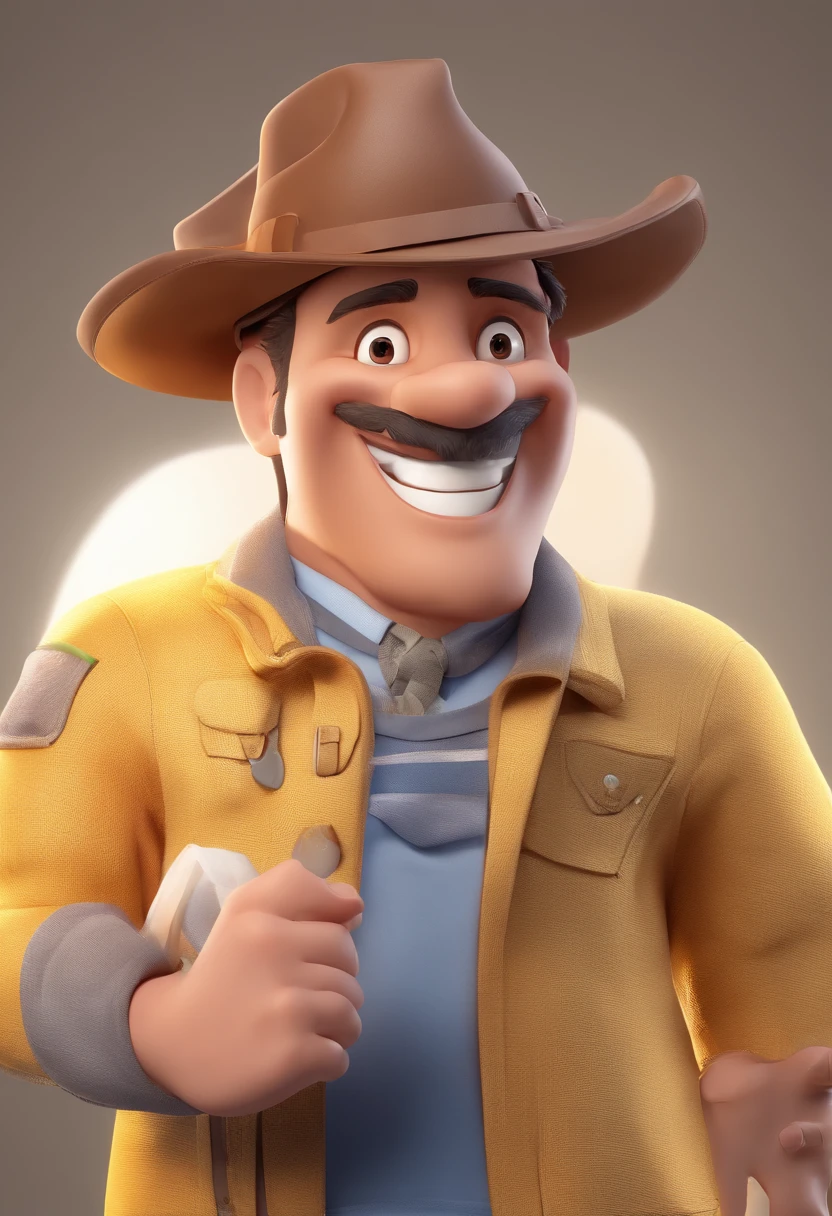 Smiling Man Illustration, sorriso insano, Homem de pele marrom com um sorriso gigante, happily smiling at the camera, sorriso atrevido, he's smiling, sorriso muito grande, Macho sorridente, foto de perfil headshot, rindo sorriso enorme, desenhando no estilo de Arte 3D, c4d, fundo de cor branco puro, estilo disney, estilo pixar render ilustracao Super Detalhe, 8k