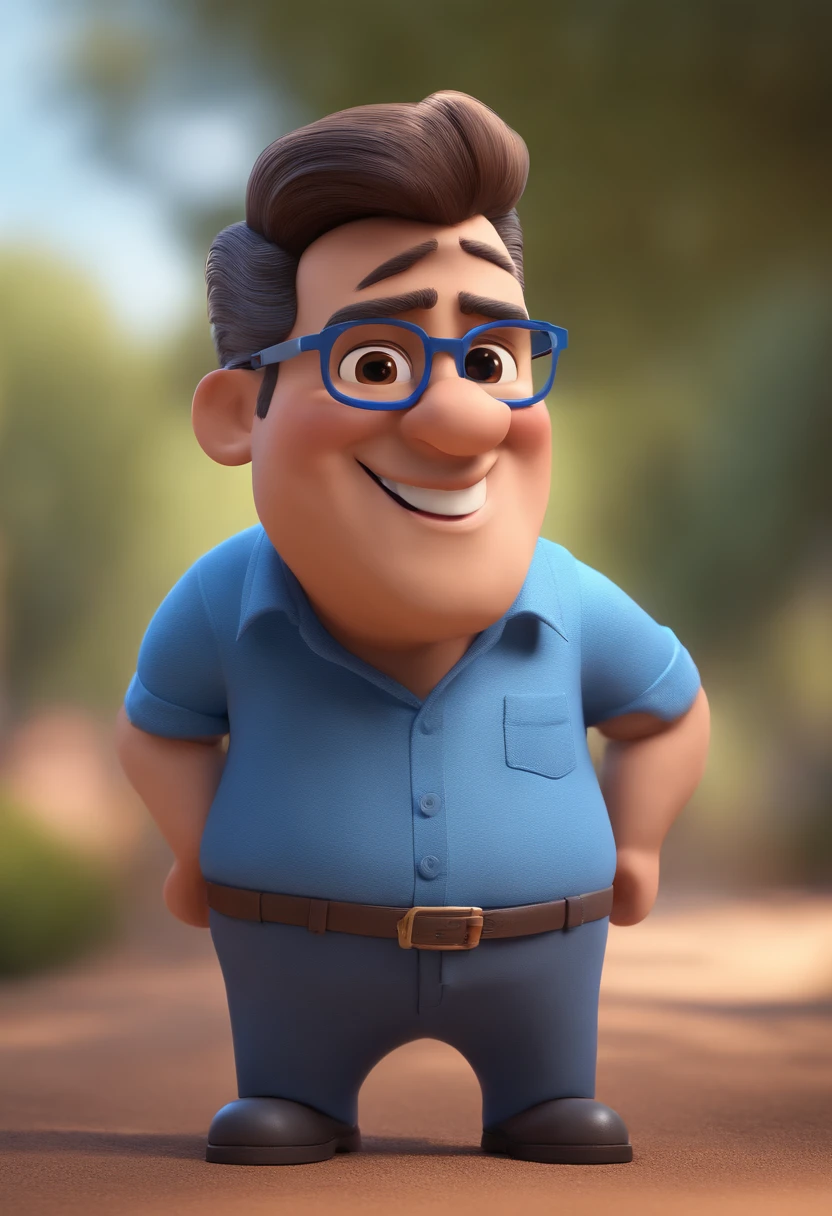 Cartoon character of a man with black glasses and a blue shirt, animation character, Caractere estilizado, animation style rendering, 3D estilizado, Arnold Maya render, 3 d render stylized, toon render keyshot, Personagem 3D, Personagem 3D, 3d rendering stylized, 3 d character render, personagem de desenho animado, Personagem de close up, Pose de personagem, (Estilo Pixar) (master part:1.2) (Bokeh) (best quality) (pele detalhada) (textura detalhada) (8k) (argila) (Cinematic lighting) (foco nítido