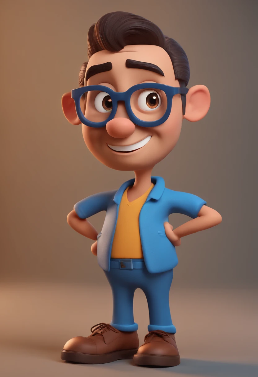 Cartoon character of a man with black glasses and a blue shirt, animation character, Caractere estilizado, animation style rendering, 3D estilizado, Arnold Maya render, 3 d render stylized, toon render keyshot, Personagem 3D, Personagem 3D, 3d rendering stylized, 3 d character render, personagem de desenho animado, Personagem de close up, Pose de personagem, (Estilo Pixar) (master part:1.2) (Bokeh) (best quality) (pele detalhada) (textura detalhada) (8k) (argila) (Cinematic lighting) (foco nítido