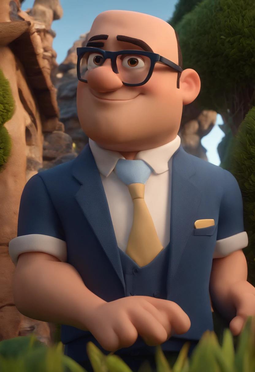 Cartoon character of a man with black glasses and a blue shirt, animation character, Caractere estilizado, animation style rendering, 3D estilizado, Arnold Maya render, 3 d render stylized, toon render keyshot, Personagem 3D, Personagem 3D, 3d rendering stylized, 3 d character render, personagem de desenho animado, Personagem de close up, Pose de personagem,  (Estilo Pixar) (master part:1.2) (Bokeh) (best quality) (pele detalhada) (textura detalhada) (8k) (argila) (Cinematic lighting) (foco nítido