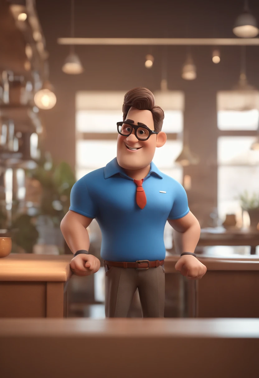 Cartoon character of a man with black glasses and a blue shirt, animation character, Caractere estilizado, animation style rendering, 3D estilizado, Arnold Maya render, 3 d render stylized, toon render keyshot, Personagem 3D, Personagem 3D, 3d rendering stylized, 3 d character render, personagem de desenho animado, Personagem de close up, Pose de personagem,  (Estilo Pixar) (master part:1.2) (Bokeh) (best quality) (pele detalhada) (textura detalhada) (8k) (argila) (Cinematic lighting) (foco nítido