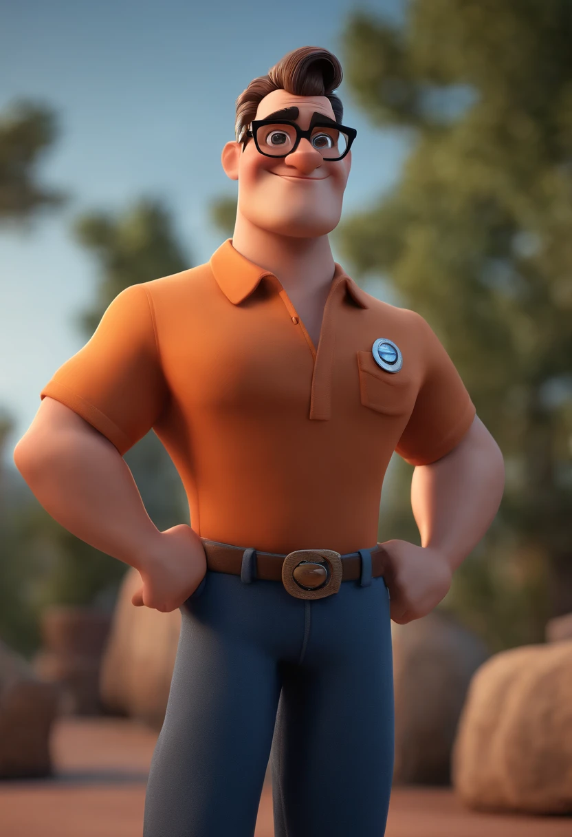 Cartoon character of a man with black glasses and a blue shirt, animation character, Caractere estilizado, animation style rendering, 3D estilizado, Arnold Maya render, 3 d render stylized, toon render keyshot, Personagem 3D, Personagem 3D, 3d rendering stylized, 3 d character render, personagem de desenho animado, Personagem de close up, Pose de personagem,  (Estilo Pixar) (master part:1.2) (Bokeh) (best quality) (pele detalhada) (textura detalhada) (8k) (argila) (Cinematic lighting) (foco nítido