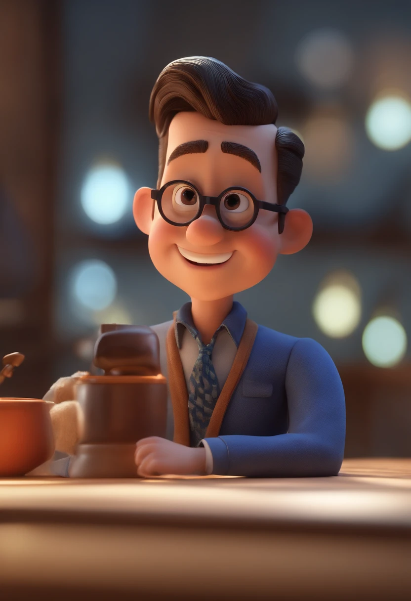 Cartoon character of a man with black glasses and a blue shirt, animation character, Caractere estilizado, animation style rendering, 3D estilizado, Arnold Maya render, 3 d render stylized, toon render keyshot, Personagem 3D, Personagem 3D, 3d rendering stylized, 3 d character render, personagem de desenho animado, Personagem de close up, Pose de personagem, (Estilo Pixar) (master part:1.2) (Bokeh) (best quality) (pele detalhada) (textura detalhada) (8k) (argila) (Cinematic lighting) (foco nítido