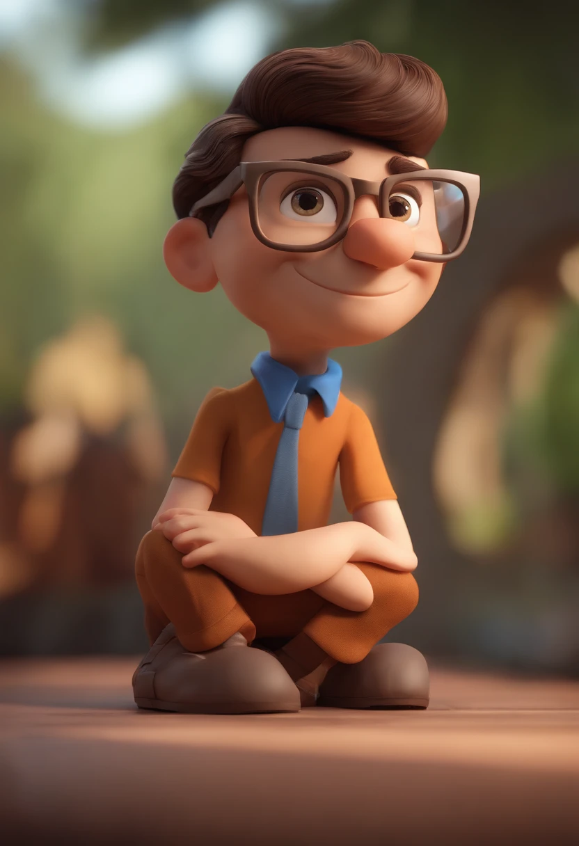 Cartoon character of a man with black glasses, cabelo cacheado marrom escuro e uma camisa azul, animation character, Caractere estilizado, animation style rendering, 3D estilizado, Arnold Maya render, 3 d render stylized, toon render keyshot, Personagem 3D, Personagem 3D, 3d rendering stylized, 3 d character render, personagem de desenho animado, Personagem de close up, Pose de personagem,  (Estilo Pixar) (master part:1.2) (Bokeh) (best quality) (pele detalhada) (textura detalhada) (8k) (argila) (Cinematic lighting) (foco nítido