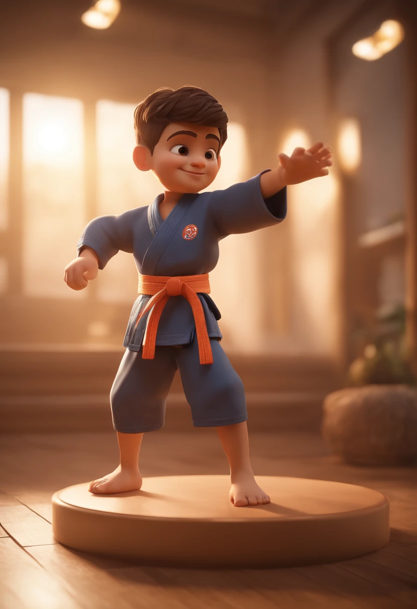 personagem dos desenhos animados de um menino de 8 anos, com olhos castanhos, kimono de jiu jitsu, on a first-place podium , animation character, Caractere estilizado, animation style rendering, 3D estilizado, Arnold Maya render, 3 d render stylized, toon render keyshot, Personagem 3D, Personagem 3D, 3d rendering stylized, 3 d character render, personagem de desenho animado, Personagem de close up, Pose de personagem,  (Estilo Pixar) (master part:1.2) (Bokeh) (best quality) (pele detalhada) (textura detalhada) (8k) (argila) (Cinematic lighting) (foco nítido