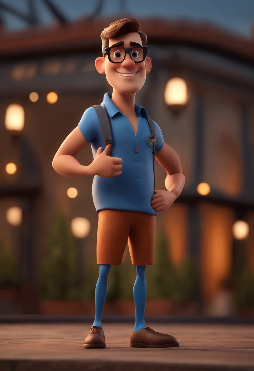 Cartoon character of a man with black glasses and a blue shirt, animation character, Caractere estilizado, animation style rendering, 3D estilizado, Arnold Maya render, 3 d render stylized, toon render keyshot, Personagem 3D, Personagem 3D, 3d rendering stylized, 3 d character render, personagem de desenho animado, Personagem de close up, Pose de personagem, (Estilo Pixar) (master part:1.2) (Bokeh) (best quality) (pele detalhada) (textura detalhada) (8k) (argila) (Cinematic lighting) (foco nítido