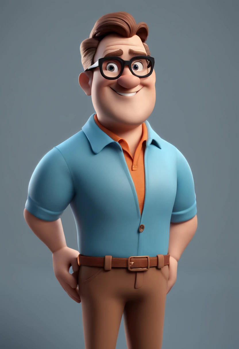 Cartoon character of a man with black glasses and a blue shirt, animation character, Caractere estilizado, animation style rendering, 3D estilizado, Arnold Maya render, 3 d render stylized, toon render keyshot, Personagem 3D, Personagem 3D, 3d rendering stylized, 3 d character render, personagem de desenho animado, Personagem de close up, Pose de personagem,  (Estilo Pixar) (master part:1.2) (Bokeh) (best quality) (pele detalhada) (textura detalhada) (8k) (argila) (Cinematic lighting) (foco nítido