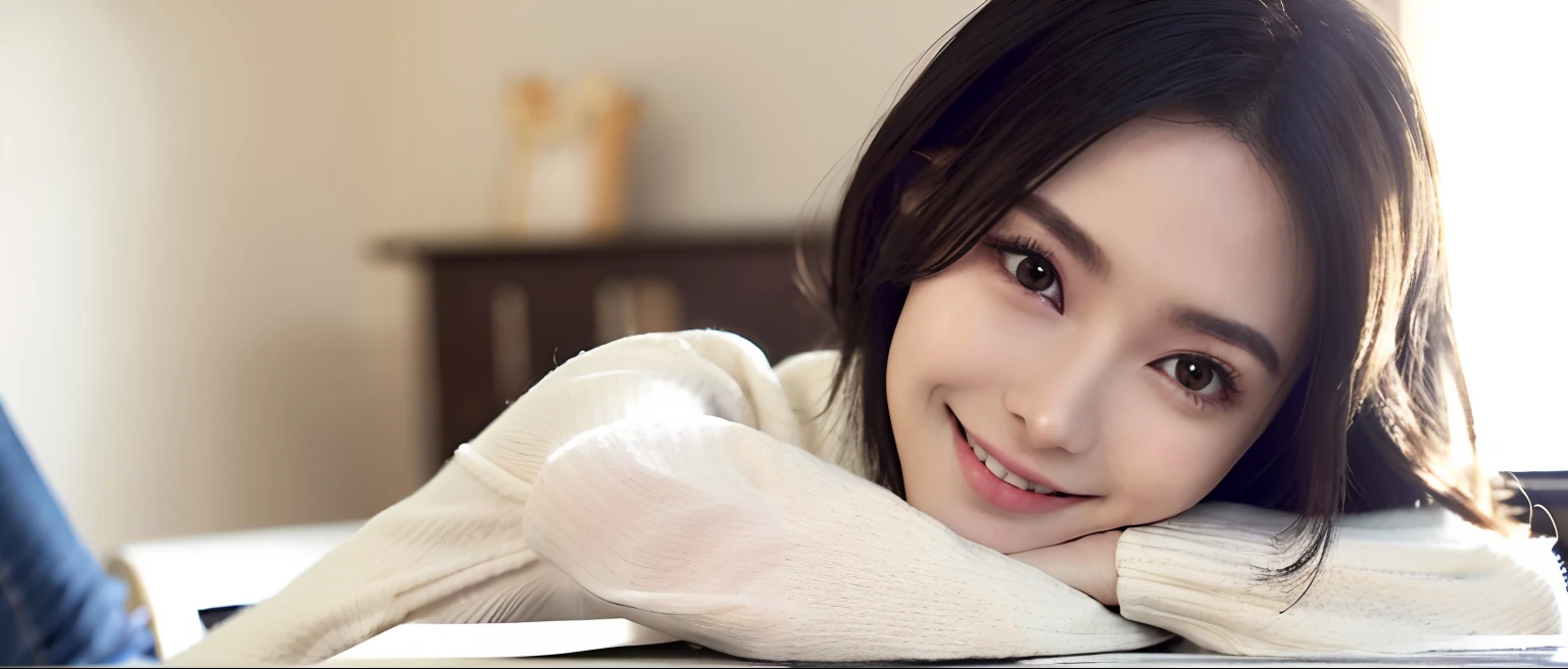 (The ultra -The high-definition、Best Quality、masutepiece、Photo Quality、Real Stick、8K、masterpiece:1.3)、without background、The most beautiful adult woman in Japan、Solo、Extremely beautiful face、Detailed depictions of eyes and hair、With an angle that looks like it was taken by a professional photographer、Photograph the whole body、In the daytime with proper lighting、On the face of Yui Aragaki、White turtleneck sweater、Oversized Black Down Jacket、In skinny jeans、Fashionable clothes、Posing like a model、looking at me、Smile gently