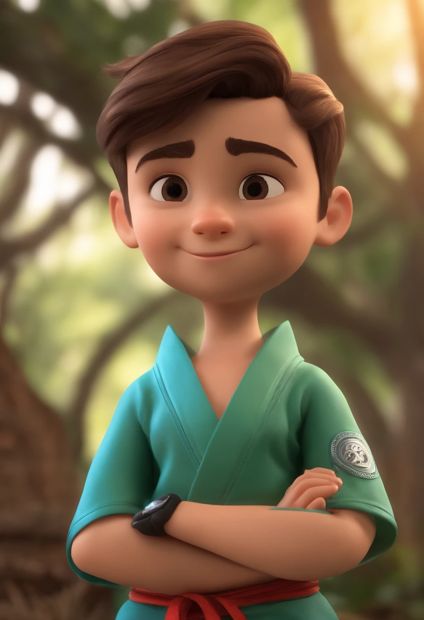personagem dos desenhos animados de um menino de 08 anos, com olhos castanhos, kimono de jiu jitsu, faixa amarela,on a first-place podium , animation character, Caractere estilizado, animation style rendering, 3D estilizado, Arnold Maya render, 3 d render stylized, toon render keyshot, Personagem 3D, Personagem 3D, 3d rendering stylized, 3 d character render, personagem de desenho animado, Personagem de close up, Pose de personagem, (Estilo Pixar) (master part:1.2) (Bokeh) (best quality) (pele detalhada) (textura detalhada) (8k) (argila) (Cinematic lighting) (foco nítido