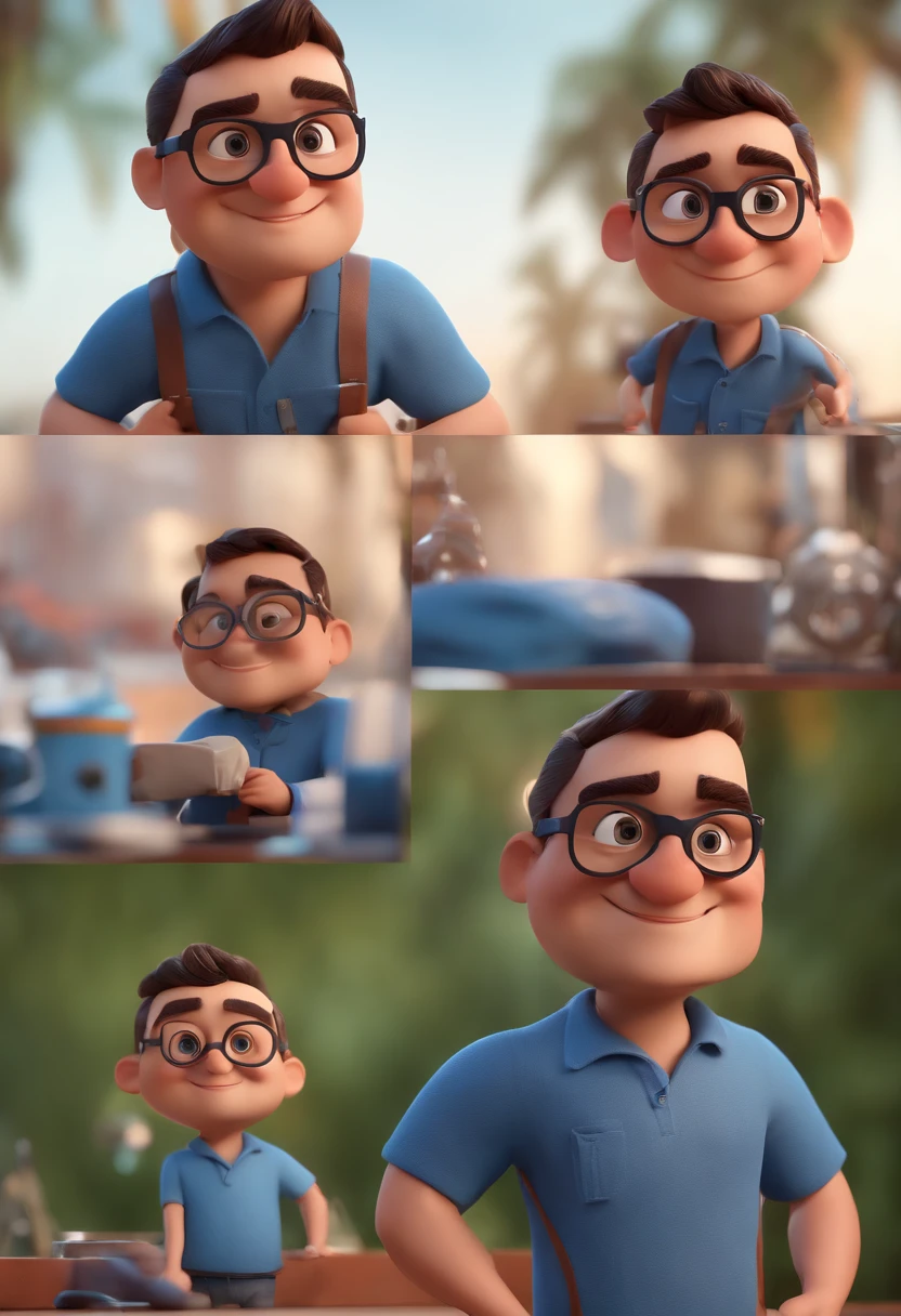 Cartoon character of a man with black glasses and a blue shirt, animation character, Caractere estilizado, animation style rendering, 3D estilizado, Arnold Maya render, 3 d render stylized, toon render keyshot, Personagem 3D, Personagem 3D, 3d rendering stylized, 3 d character render, personagem de desenho animado, Personagem de close up, Pose de personagem, (Estilo Pixar) (master part:1.2) (Bokeh) (best quality) (pele detalhada) (textura detalhada) (8k) (argila) (Cinematic lighting) (foco nítido