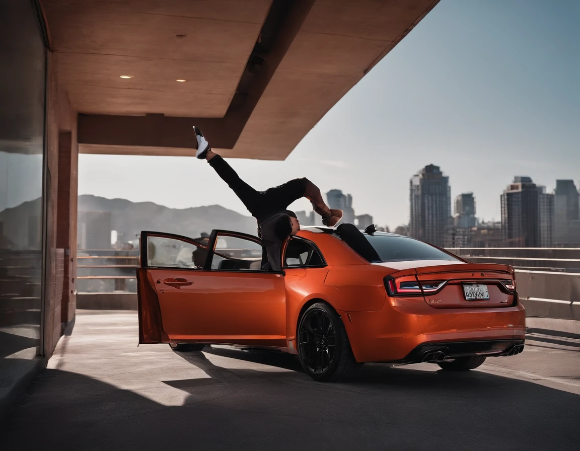 Markiplier being a giant and slowly stepping down on a car with his toe from a lowered perspective while grabbing on a building with one hand and with the other on his hip whiles his underwear are tearing to the limits