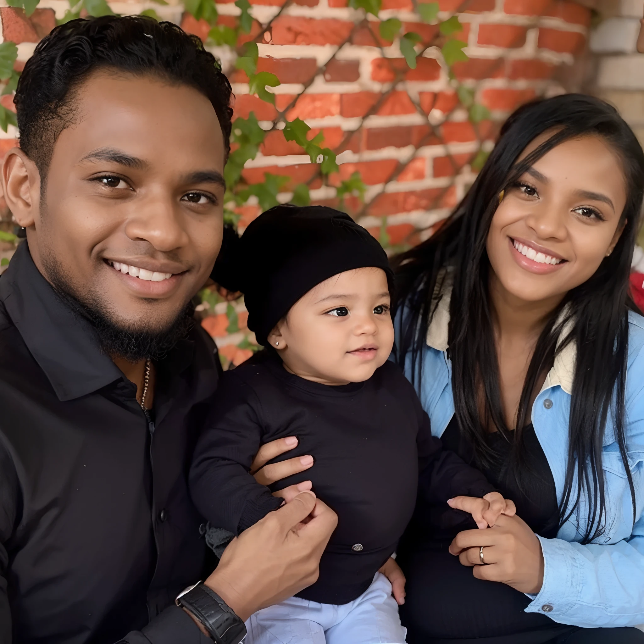 Um homen negro com sua esposa negra de tranca e sua filha bebe