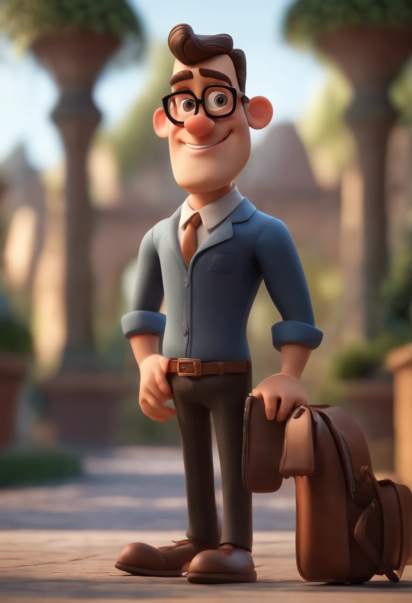 Cartoon character of a man wearing black glasses and a blue shirt, um personagem animado, Caractere estilizado, animation style rendering, 3D estilizado, Arnold Maya render, 3 d render stylized, toon render keyshot, Personagem 3D, Personagem 3D, 3d rendering stylized, 3 d character render, personagem de desenho animado, Personagem de close up, Pose de personagem, (Estilo Pixar) (master part:1.2) (Bokeh) (best quality) (pele detalhada) (textura detalhada) (8k) (argila) (Cinematic lighting) (foco nítido,Senta e vaza a parte superior do corpo
