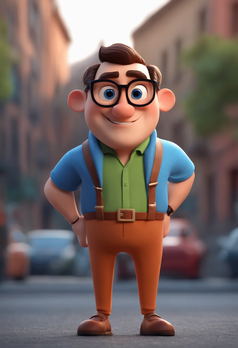 Cartoon character of a man with black glasses and a blue shirt, animation character, Caractere estilizado, animation style rendering, 3D estilizado, Arnold Maya render, 3 d render stylized, toon render keyshot, Personagem 3D, Personagem 3D, 3d rendering stylized, 3 d character render, personagem de desenho animado, Personagem de close up, Pose de personagem,  (Estilo Pixar) (master part:1.2) (Bokeh) (best quality) (pele detalhada) (textura detalhada) (8k) (argila) (Cinematic lighting) (foco nítido