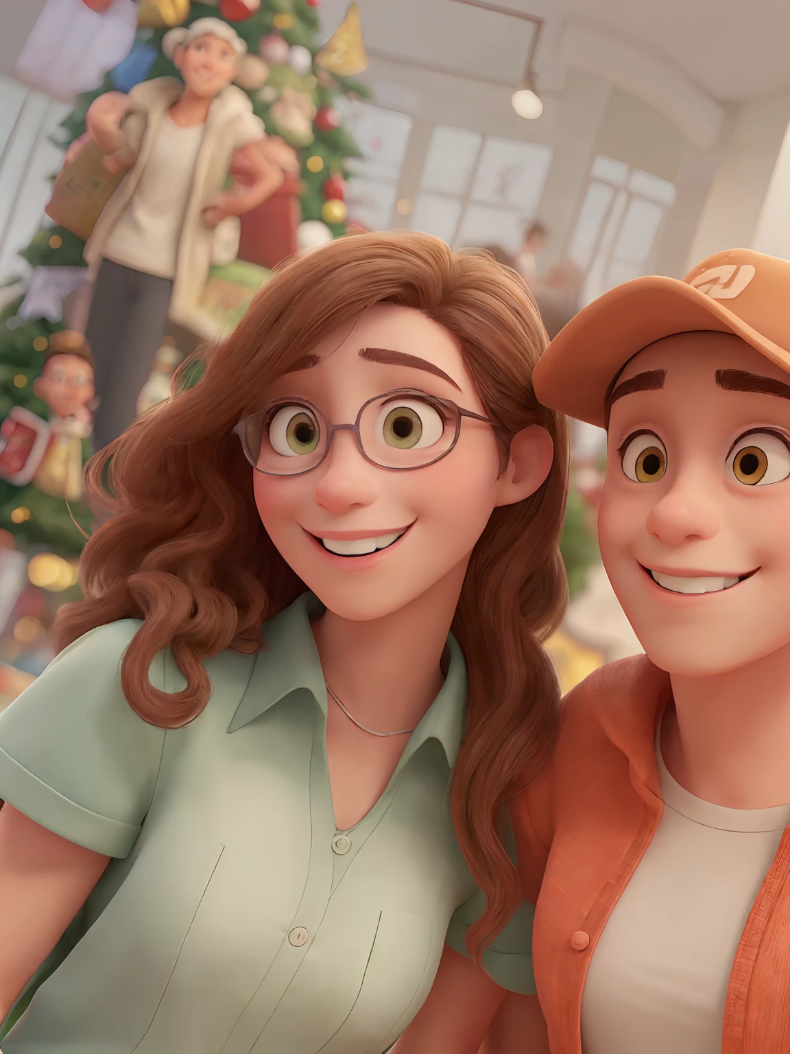 Smiling couple in front of a Christmas tree in a shopping mall, aparecer em um shopping center, foto do perfil, em um shopping, Parece Fabiula Nascimento, non blurry, em um shopping, Directed by: Nandor Soldier, Directed by: Emerson Silva, In Sao Paulo, imagem do avatar, foto de perfil, edu souza, non blurry, imagem vazada, andrea rocha