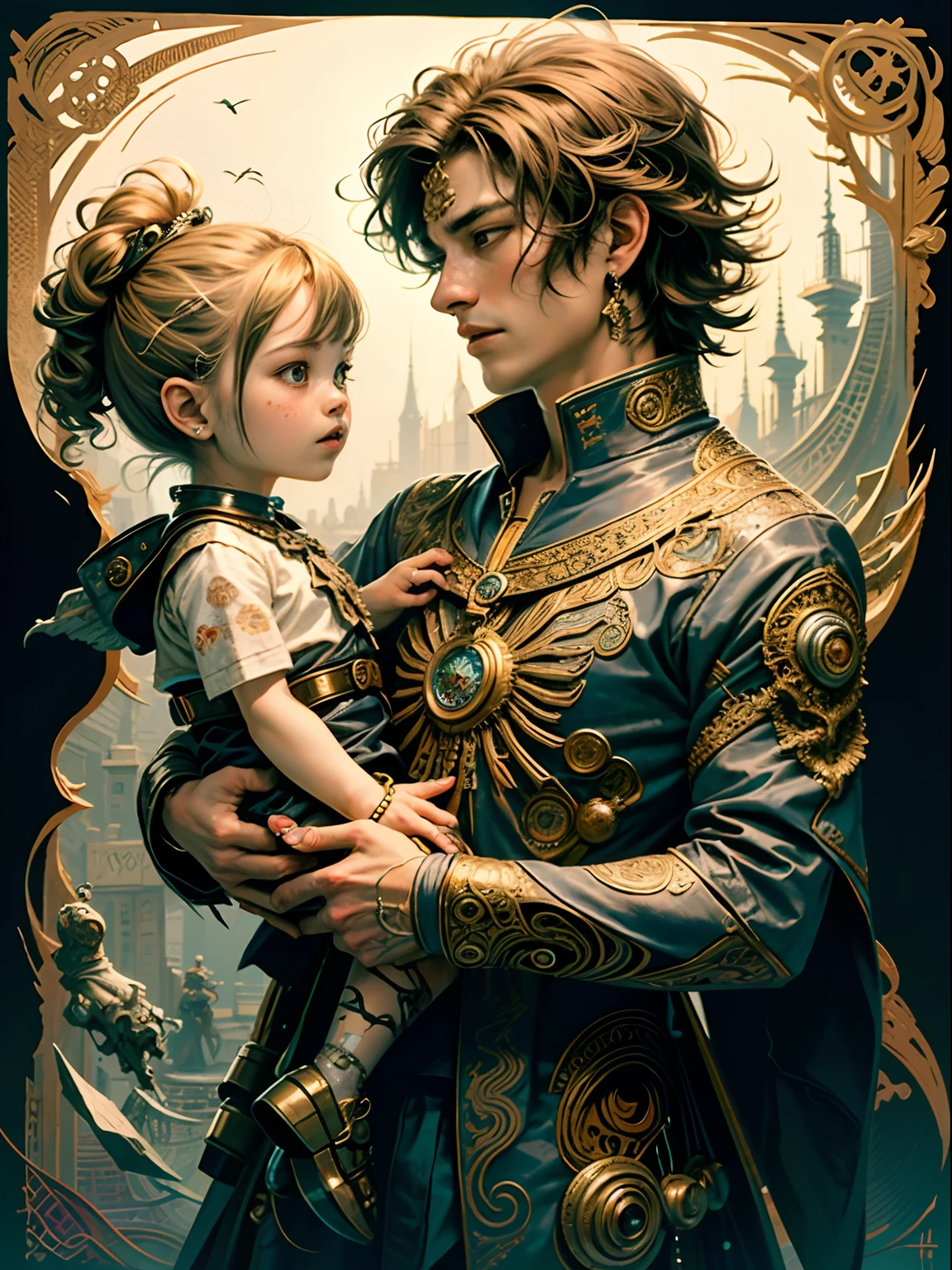 Official Art, Unified 8k Wallpapers, Ultra Detailed, Beautiful and Aesthetic, Masterpiece, Best Quality, (Zentangle, Mandala, Tangled, Entangle), (Fractal Art: 1.3), ((((1 Young Guy, 1girl)))), Very Detailed, Dynamic Angle, Cowboyshot, Most Beautiful Forms Chaotic, Elegant, Fauvist Design, Bright Colors, Romanticism, James Jean, Robbie Devi Antono, Ross Tran, FrancisBacon, Michal Mraz, Adrian Ganey, Petra Cortwright, Gerhard Richter, Takashito Yamamoto, Ashley Wood, atmospheric, ecstatic notes, flow notes visible