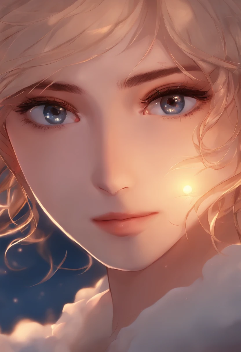 estilo anime, in sky, sobre o mar, dois olhos abertos, olhos detalhados, in a sunset, sorridente, master part, 4k, Rosto detalhado, boa anatomia