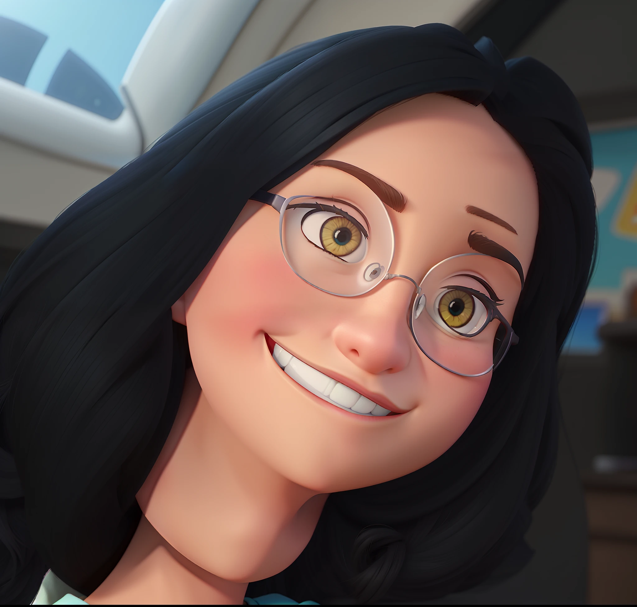 poster no estilo disney pixar, uma mulher branca de oculos de sol, estilo disney pixar, alta qualidade, melhor qualidade