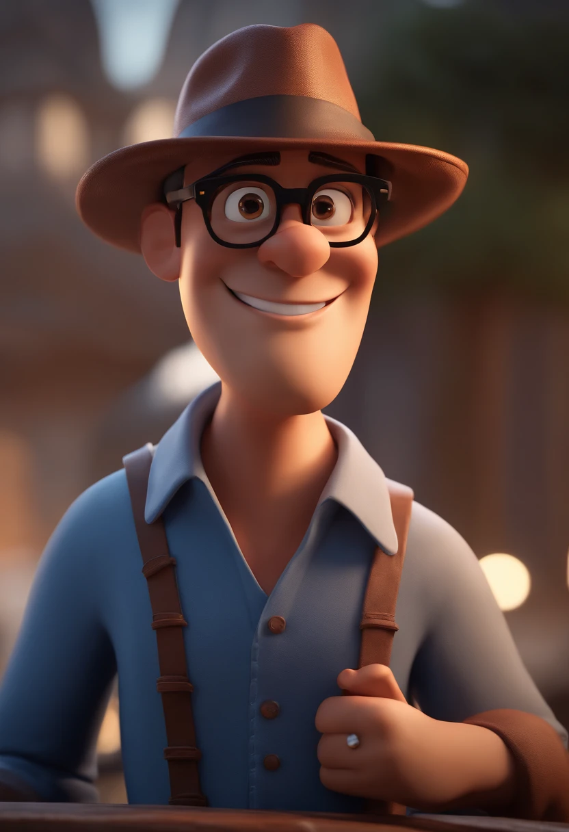 Cartoon character of a man with black glasses and a blue shirt, animation character, Caractere estilizado, animation style rendering, 3D estilizado, Arnold Maya render, 3 d render stylized, toon render keyshot, Personagem 3D, Personagem 3D, 3d rendering stylized, 3 d character render, personagem de desenho animado, Personagem de close up, Pose de personagem, (Estilo Pixar) (master part:1.2) (Bokeh) (best quality) (pele detalhada) (textura detalhada) (8k) (argila) (Cinematic lighting) (foco nítido