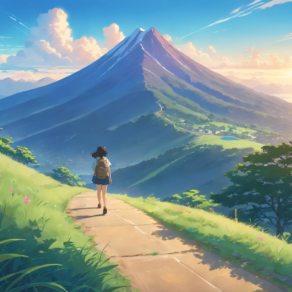 Hareful、tortoise、mountain climbing、Winding road、Mountain in the back