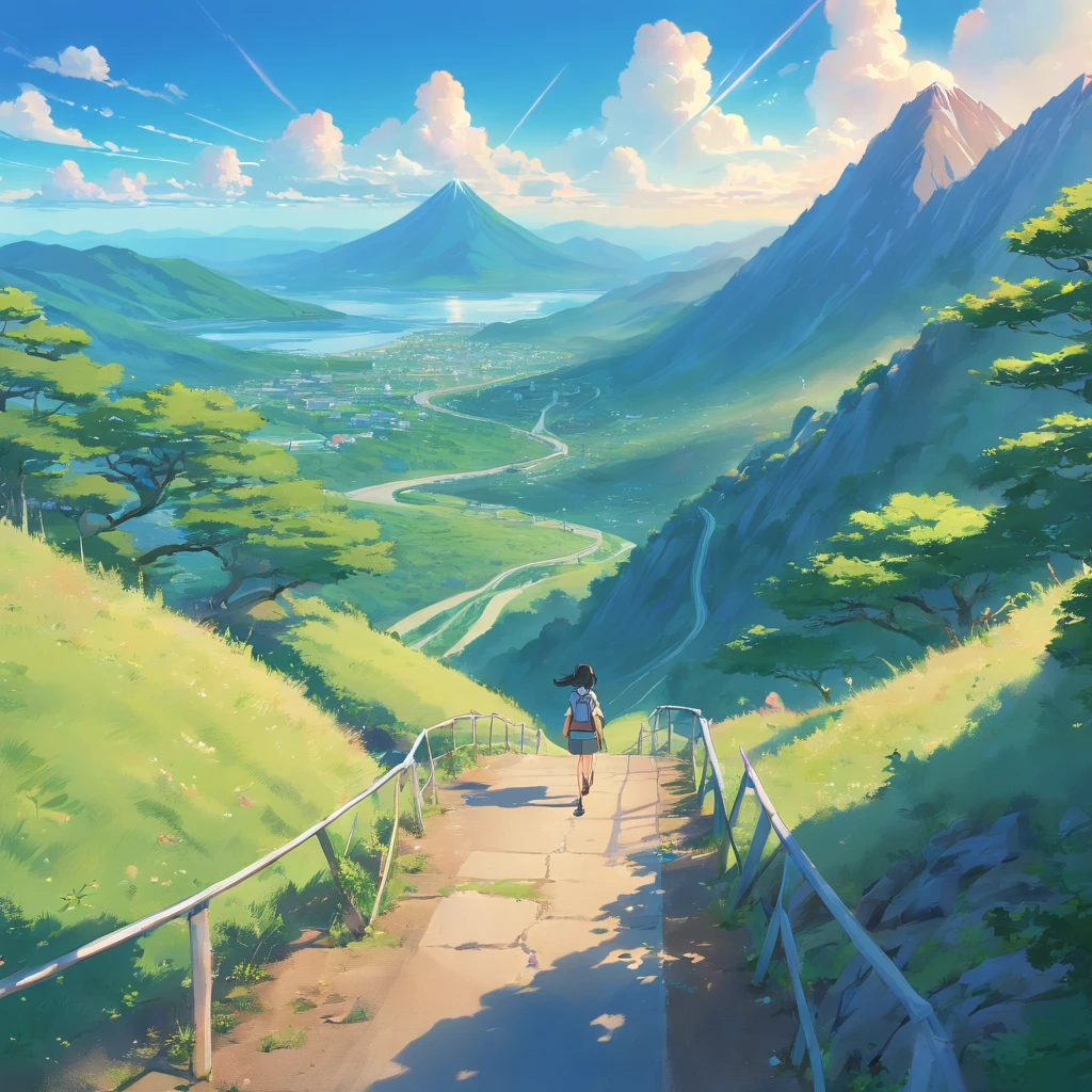 Hareful、tortoise、mountain climbing、Winding road、Mountain in the back