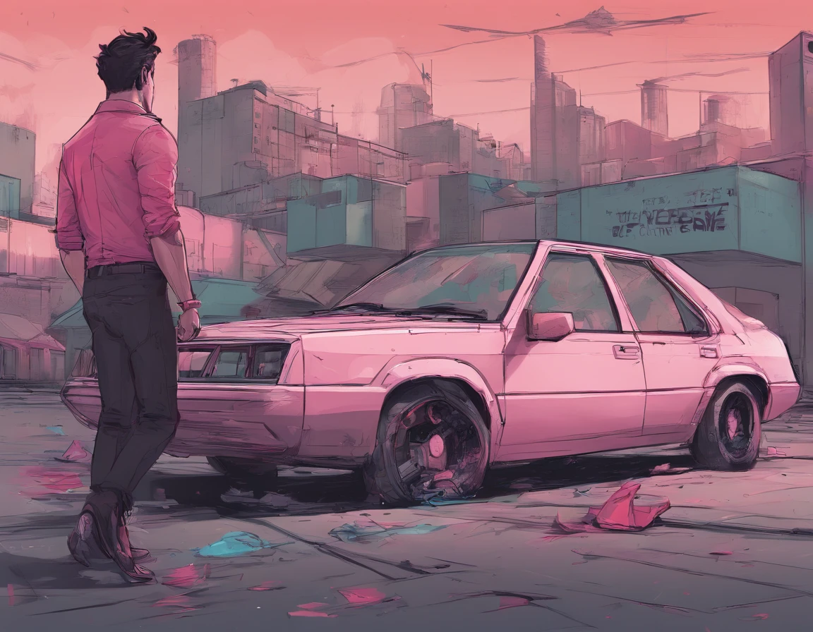 Markiplier being a giant and slowly stepping down on a car with his toe from a lowered perspective while grabbing on a building with one hand and with the other on his hip whiles his underwear are tearing to the limits