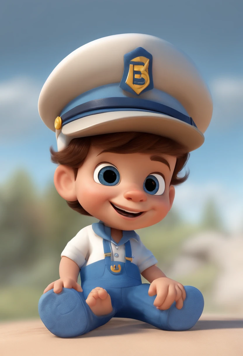 Un chico guapo feliz de pie con el pelo corto con gorra azul , Con una camisa azul , , fondo blanco, infant, Tom, estilo pixar, ....3D, Dibujos animados, cara detallada, 16K asymmetrical