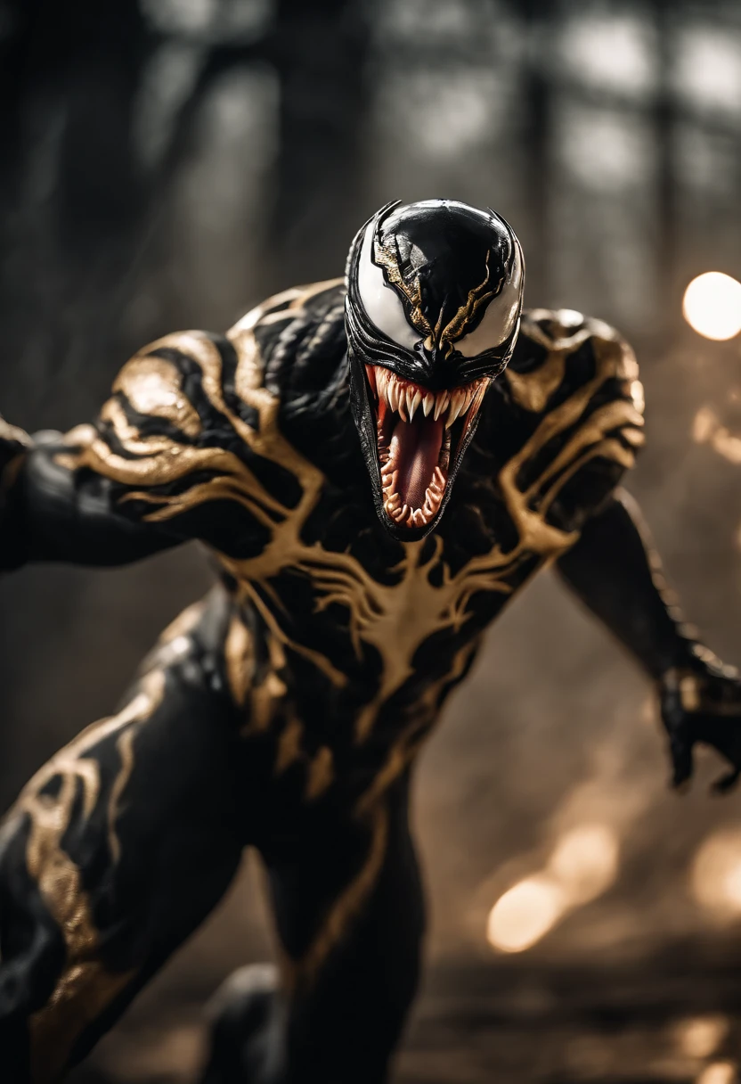 White and Gold Venom, battle pose, screaming