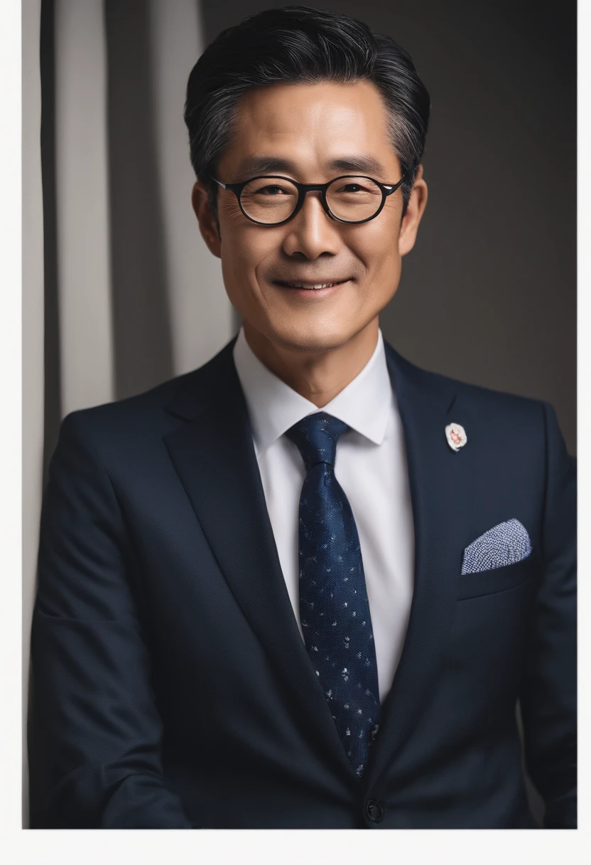 japanese male、40 years、Business suits、eye glasses、ssmile、simple background、facing front、Portrait