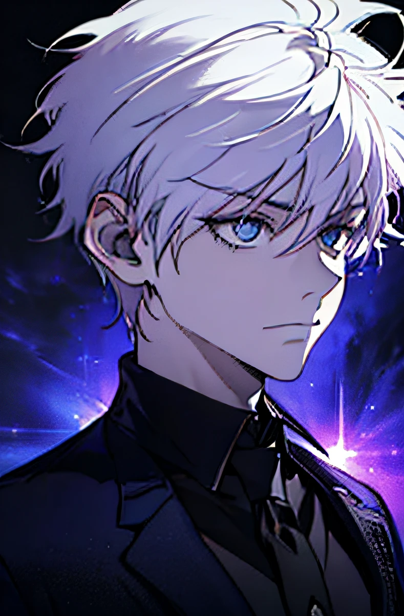 (best quality,Realistic:1.37),retrato,Dark lighting,longos cabelos brancos,olhos negros macabros,assustador,cicatriz vermelha no olho direito,intense emotions,Menino de 18 anos,Gothic style,Enigmatic background,detailed face expression,vivid colors