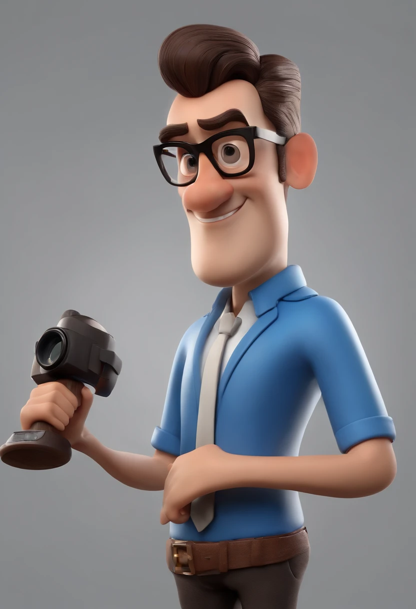 Cartoon character of a man wearing black glasses and a blue shirt, um personagem animado, Caractere estilizado, animation style rendering, 3D estilizado, Arnold Maya render, 3 d render stylized, toon render keyshot, Personagem 3D, Personagem 3D, 3d rendering stylized, 3 d character render, personagem de desenho animado, Personagem de close up, Pose de personagem, (Estilo Pixar) (master part:1.2) (Bokeh) (best quality) (pele detalhada) (textura detalhada) (8k) (argila) (Cinematic lighting) (foco nítido,Senta e vaza a parte superior do corpo