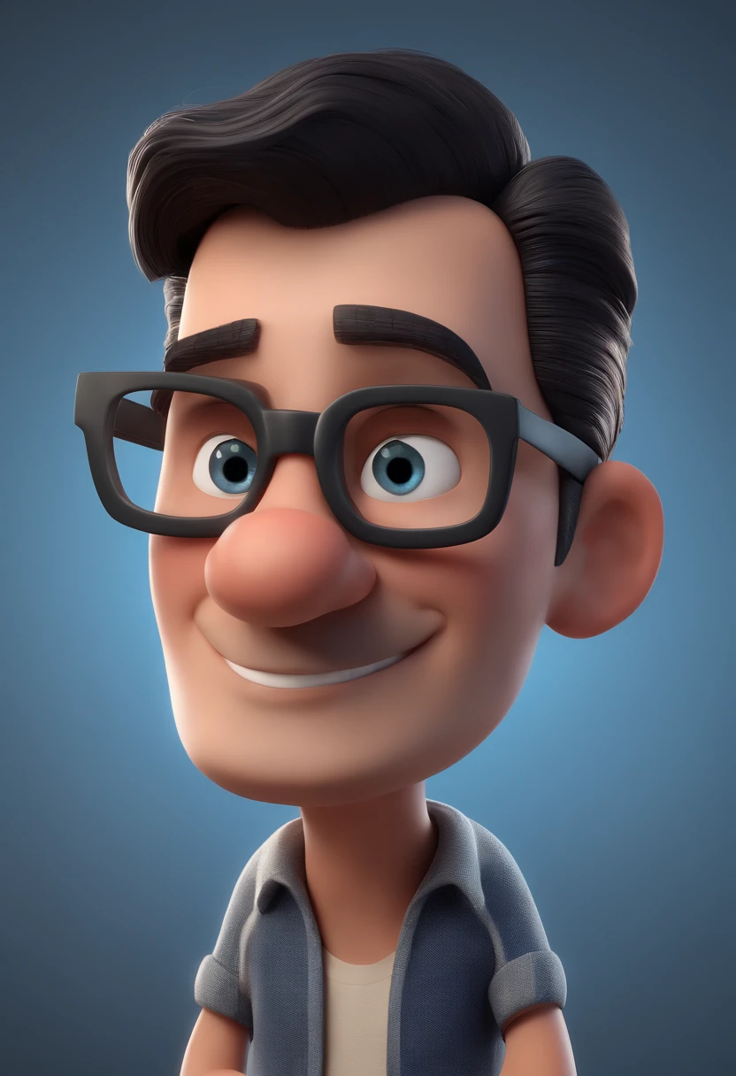 Cartoon character of a man with black glasses and a blue shirt, animation character, Caractere estilizado, animation style rendering, 3D estilizado, Arnold Maya render, 3 d render stylized, toon render keyshot, Personagem 3D, Personagem 3D, 3d rendering stylized, 3 d character render, personagem de desenho animado, Personagem de close up, Pose de personagem, (Estilo Pixar) (master part:1.2) (Bokeh) (best quality) (pele detalhada) (textura detalhada) (8k) (argila) (Cinematic lighting) (foco nítido