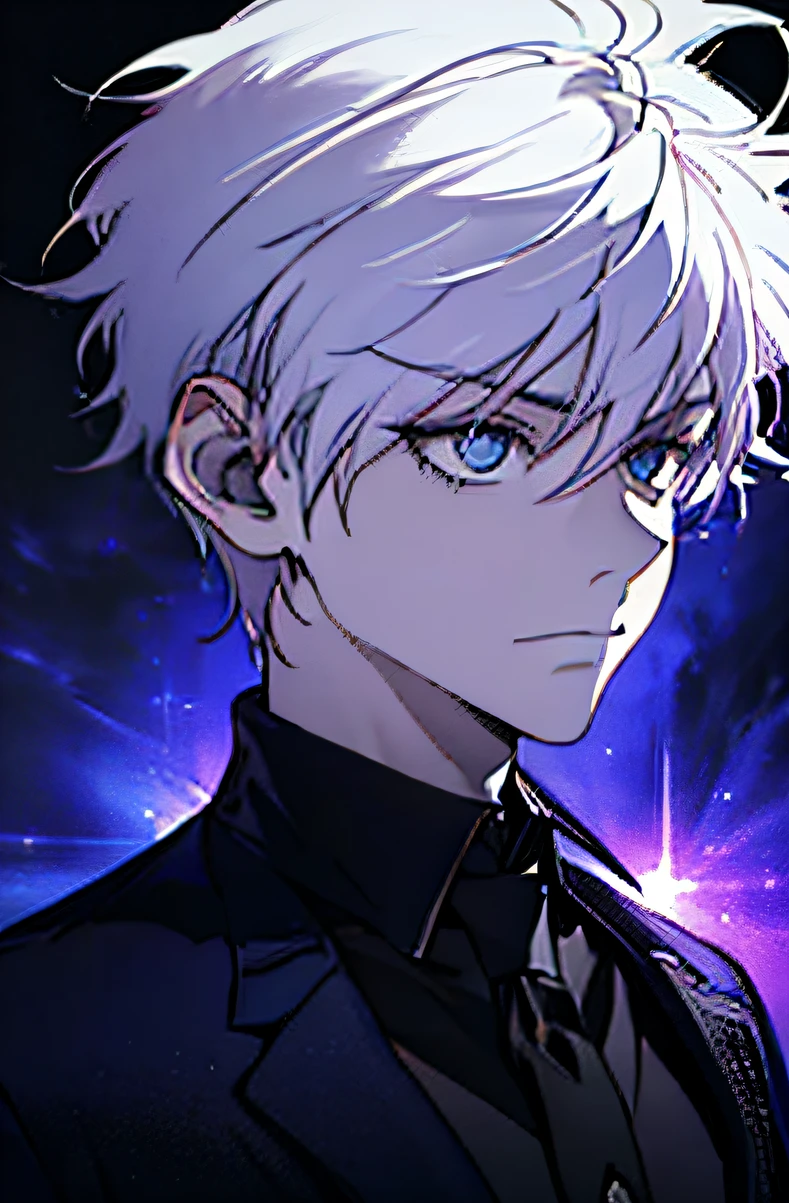 (best quality,Realistic:1.37),retrato,Dark lighting,longos cabelos brancos,olhos negros macabros,assustador,cicatriz vermelha no olho direito,intense emotions,Menino de 18 anos,Gothic style,Enigmatic background,detailed face expression,vivid colors