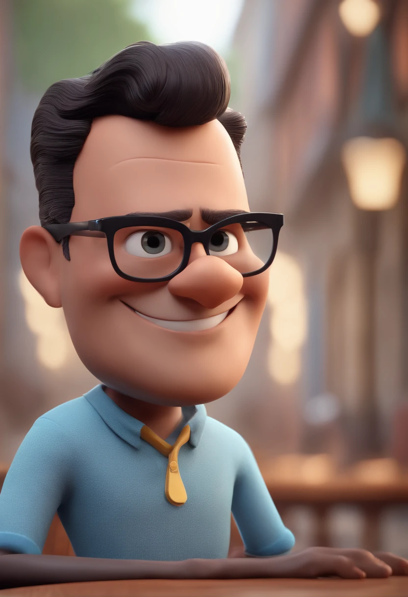 Cartoon character of a man with black glasses and a blue shirt, animation character, Caractere estilizado, animation style rendering, 3D estilizado, Arnold Maya render, 3 d render stylized, toon render keyshot, Personagem 3D, Personagem 3D, 3d rendering stylized, 3 d character render, personagem de desenho animado, Personagem de close up, Pose de personagem, (Estilo Pixar) (master part:1.2) (Bokeh) (best quality) (pele detalhada) (textura detalhada) (8k) (argila) (Cinematic lighting) (foco nítido