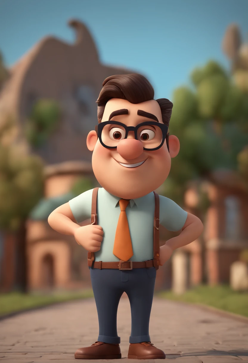 Cartoon character of a man wearing black glasses and a blue shirt, um personagem animado, Caractere estilizado, animation style rendering, 3D estilizado, Arnold Maya render, 3 d render stylized, toon render keyshot, Personagem 3D, Personagem 3D, 3d rendering stylized, 3 d character render, personagem de desenho animado, Personagem de close up, Pose de personagem, (Estilo Pixar) (master part:1.2) (Bokeh) (best quality) (pele detalhada) (textura detalhada) (8k) (argila) (Cinematic lighting) (foco nítido,Senta e vaza a parte superior do corpo