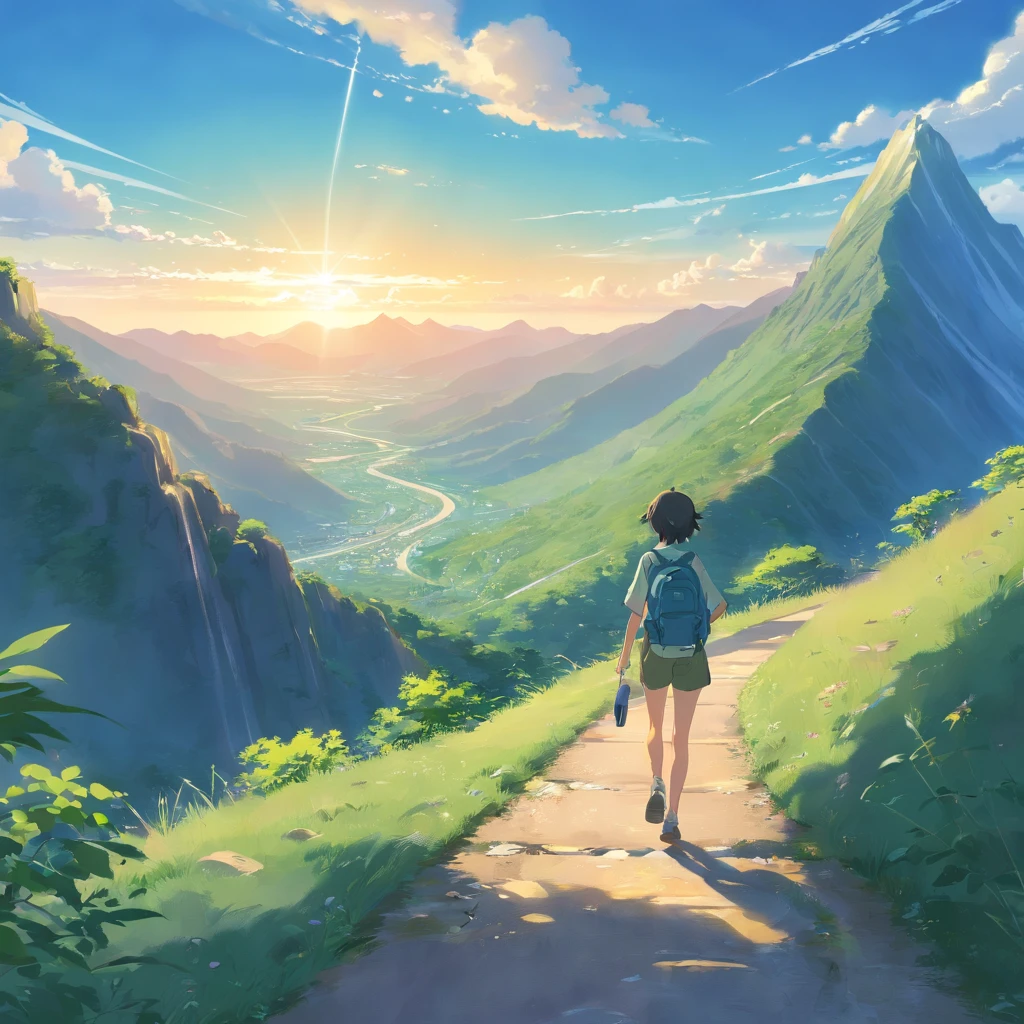 Hareful、tortoise、mountain climbing、Winding road、Mountain in the back、competion、No humans、