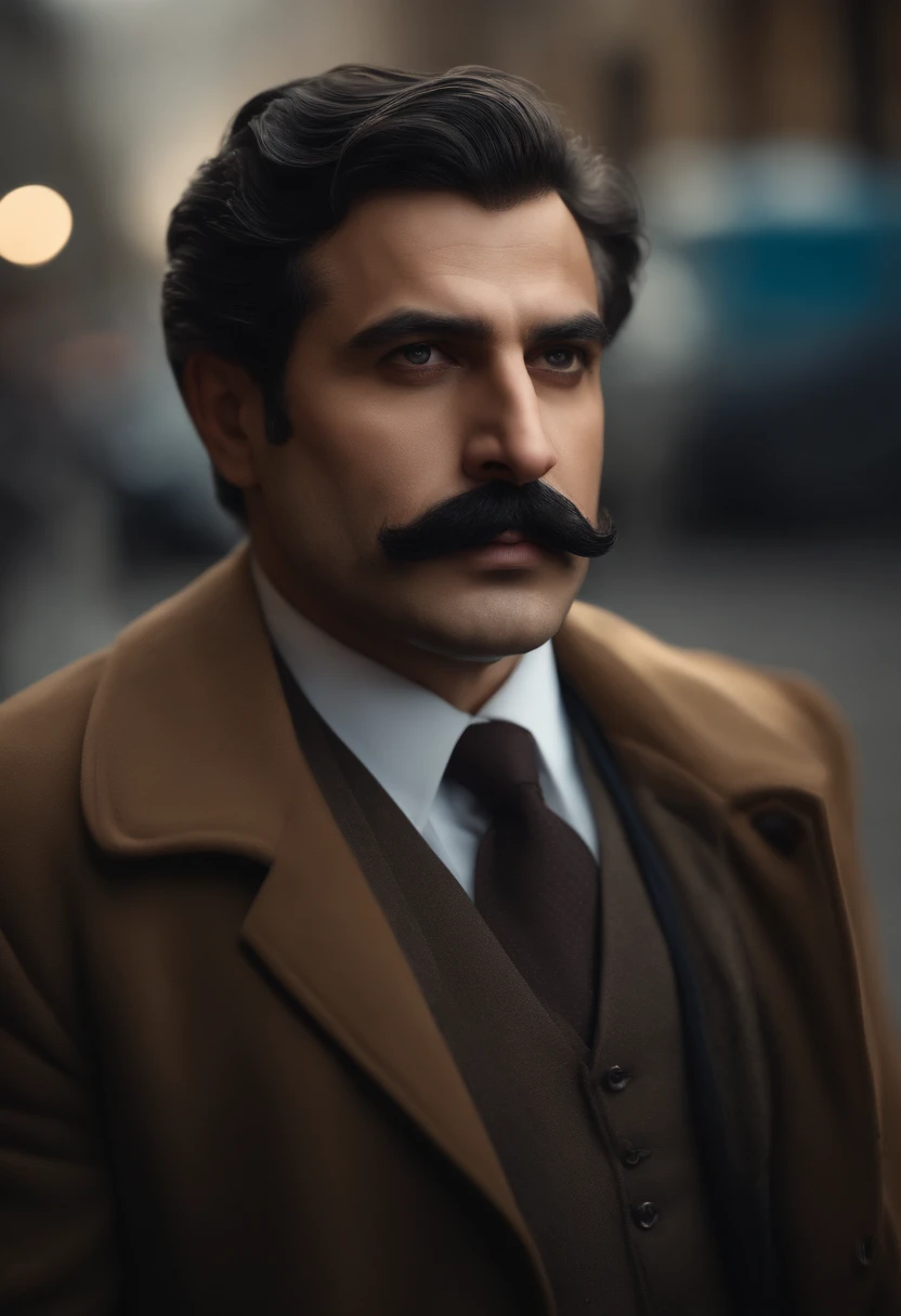 (best quality,4k,8k,highres,masterpiece:1.2),ultra-detailed,(realistic,photorealistic,photo-realistic:1.37),The third person,widemustache and the top of themustache with a chubby face,beautiful detailed eyes,beautiful detailed lips,dark blacksuit with a tie,extremely detailed face,longeyelashes,daylight,Aram Street,Iran,Deep Square,cartoon,professional,vivid colors,strong chin,sharp focus,physically-based rendering,colorful,Da Vinci style,studio lighting