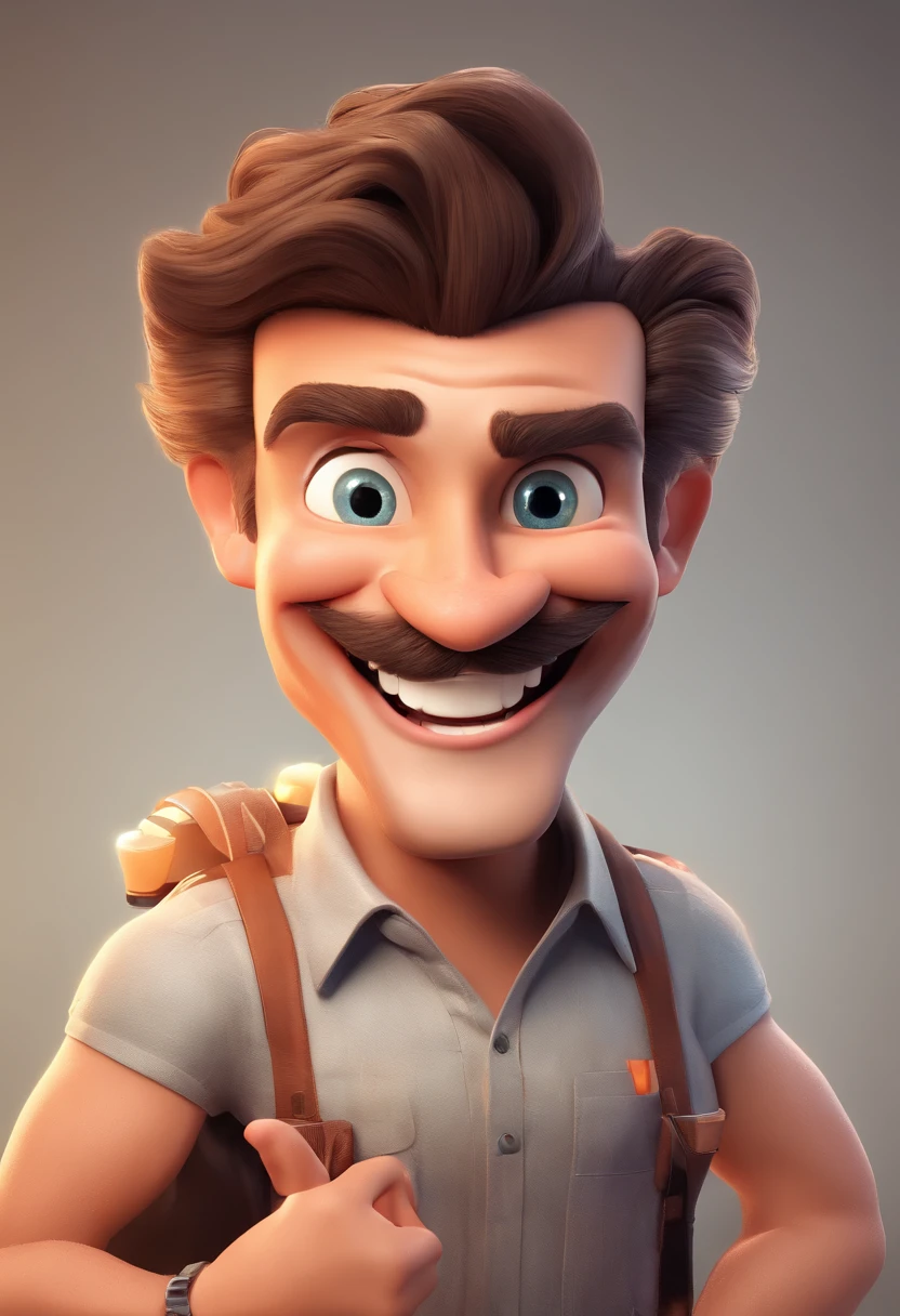 Smiling Man Illustration, sorriso insano, Homem de pele marrom com um sorriso gigante, happily smiling at the camera, sorriso atrevido, he's smiling, sorriso muito grande, Macho sorridente, foto de perfil headshot, rindo sorriso enorme, desenhando no estilo de Arte 3D, c4d, fundo de cor branco puro, estilo disney, estilo pixar render ilustracao Super Detalhe, 8k