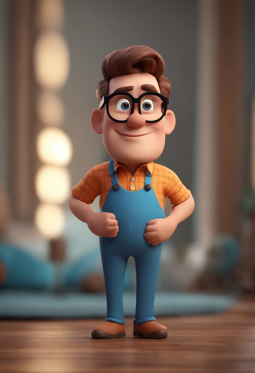 Cartoon character of a man with black glasses and a blue shirt, animation character, Caractere estilizado, animation style rendering, 3D estilizado, Arnold Maya render, 3 d render stylized, toon render keyshot, Personagem 3D, Personagem 3D, 3d rendering stylized, 3 d character render, personagem de desenho animado, Personagem de close up, Pose de personagem, (Estilo Pixar) (master part:1.2) (Bokeh) (best quality) (pele detalhada) (textura detalhada) (8k) (argila) (Cinematic lighting) (foco nítido