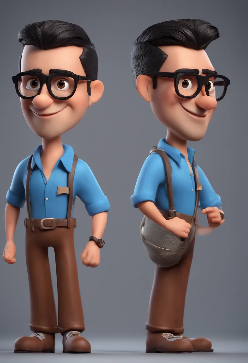 Cartoon character of a man with black glasses and a blue shirt, animation character, Caractere estilizado, animation style rendering, 3D estilizado, Arnold Maya render, 3 d render stylized, toon render keyshot, Personagem 3D, Personagem 3D, 3d rendering stylized, 3 d character render, personagem de desenho animado, Personagem de close up, Pose de personagem,  (Estilo Pixar) (master part:1.2) (Bokeh) (best quality) (pele detalhada) (textura detalhada) (8k) (argila) (Cinematic lighting) (foco nítido