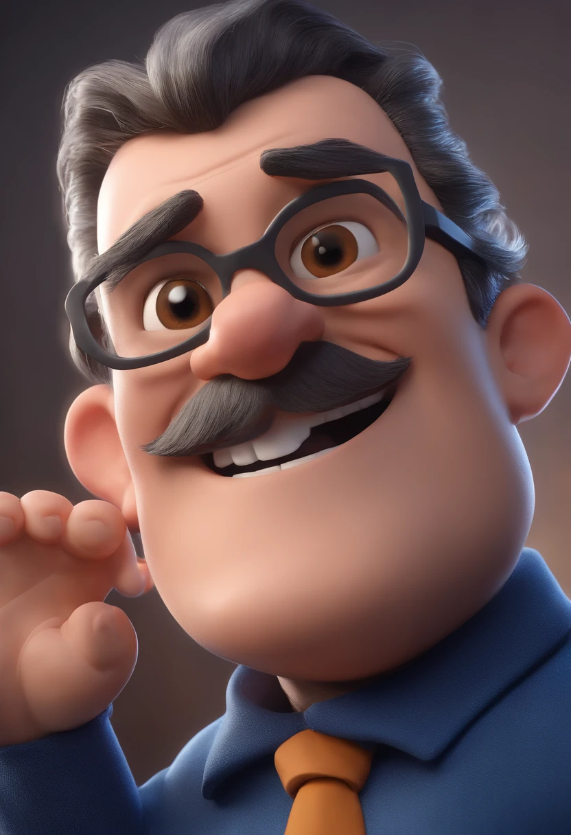 Cartoon character of a man with black glasses and a blue shirt, animation character, Caractere estilizado, animation style rendering, 3D estilizado, Arnold Maya render, 3 d render stylized, toon render keyshot, Personagem 3D, Personagem 3D, 3d rendering stylized, 3 d character render, personagem de desenho animado, Personagem de close up, Pose de personagem,  (Estilo Pixar) (master part:1.2) (Bokeh) (best quality) (pele detalhada) (textura detalhada) (8k) (argila) (Cinematic lighting) (foco nítido