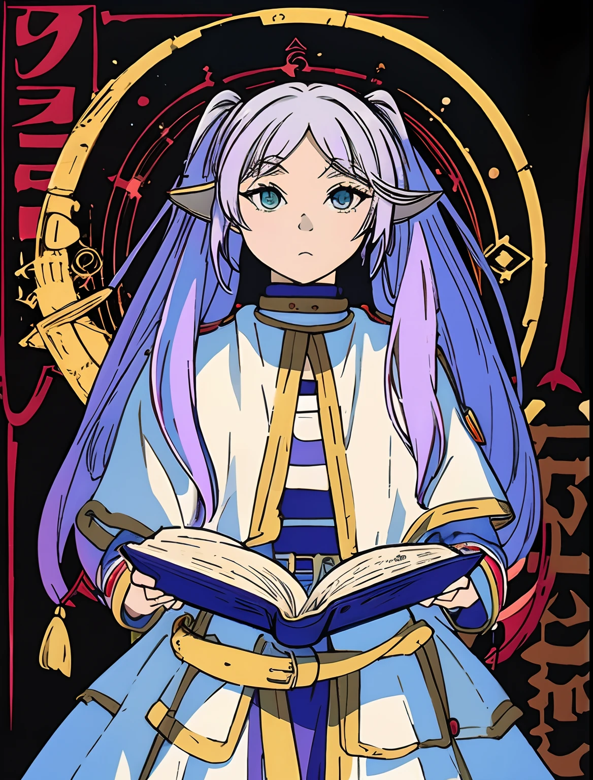 anime girl with long hair and blue eyes holding a book, high priestess, cleric, alchemist girl, portrait knights of zodiac girl, arcane art style, artbook artwork, priestess, arcane from netflix, white haired deity, knights of zodiac girl, epic mage girl character, dressed like a cleric, anime illustration, anime fantasy illustration