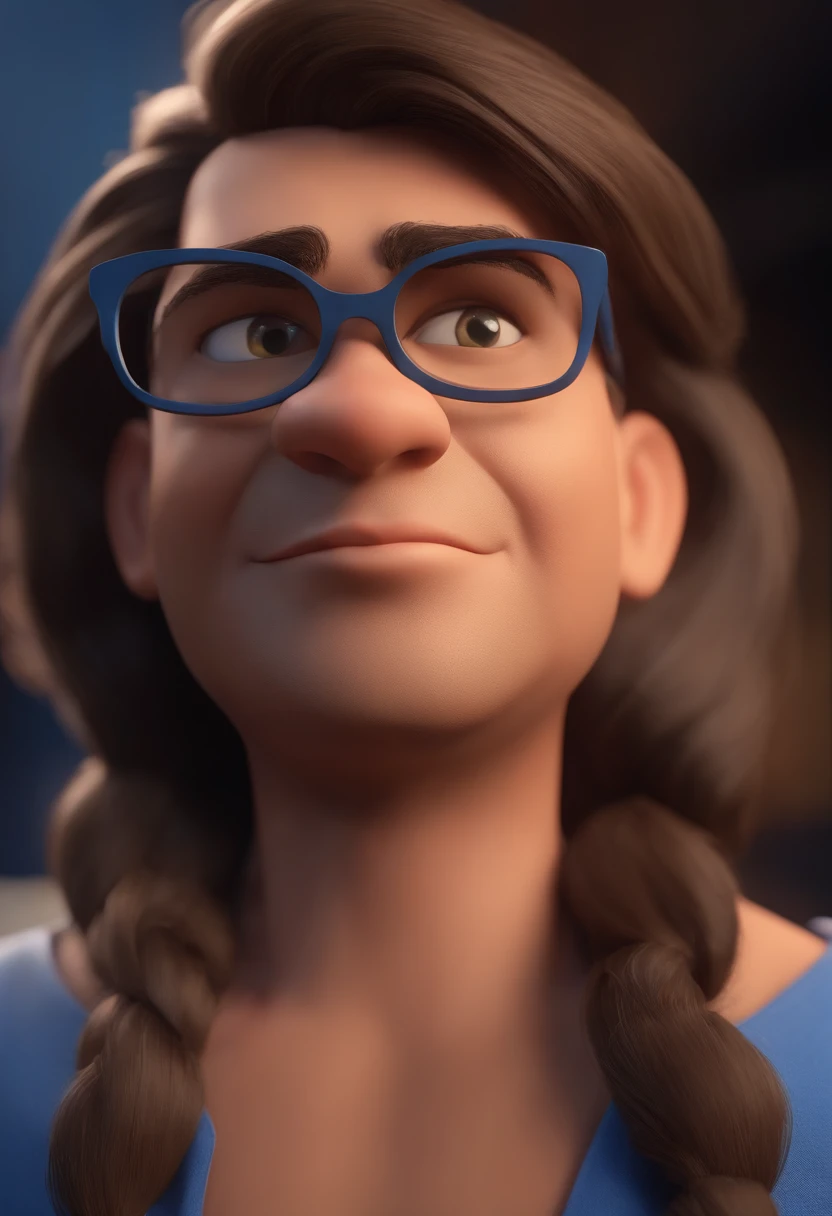 Cartoon character of a man wearing black glasses and a blue shirt, um personagem animado, Caractere estilizado, animation style rendering, 3D estilizado, Arnold Maya render, 3 d render stylized, toon render keyshot, Personagem 3D, Personagem 3D, 3d rendering stylized, 3 d character render, personagem de desenho animado, Personagem de close up, Pose de personagem, (Estilo Pixar) (master part:1.2) (Bokeh) (best quality) (pele detalhada) (textura detalhada) (8k) (argila) (Cinematic lighting) (foco nítido，Senta e vaza a parte superior do corpo