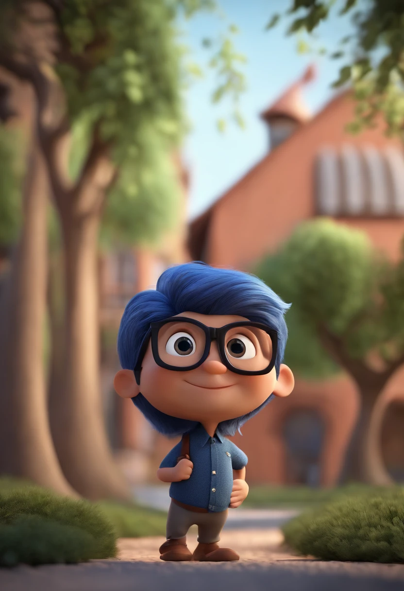 Cartoon character of a man wearing black glasses and a blue shirt, um personagem animado, Caractere estilizado, animation style rendering, 3D estilizado, Arnold Maya render, 3 d render stylized, toon render keyshot, Personagem 3D, Personagem 3D, 3d rendering stylized, 3 d character render, personagem de desenho animado, Personagem de close up, Pose de personagem, (Estilo Pixar) (master part:1.2) (Bokeh) (best quality) (pele detalhada) (textura detalhada) (8k) (argila) (Cinematic lighting) (foco nítido,Senta e vaza a parte superior do corpo