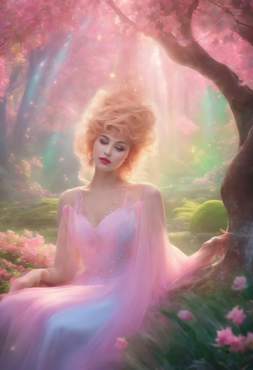 (fluorescent colors:1.4),(translucent:1.4),(retro filters:1.4), (fantasy:1.4), candy world Disney land ethereal soft fluffy soft landscape forest snowavatar Pastel pink sky green blue sparkle ethereal light pastel whimsical light rainbow stars diamonds sparkle gemstone background hyper realistic Ultra quality cinematic lighting immense detail Full hd painting Well lit,diagonal bangs, , collared dress,on side, masterpiece, best quality,realskin,(portrait:1.5), 1girl, blunt bangs, long hair