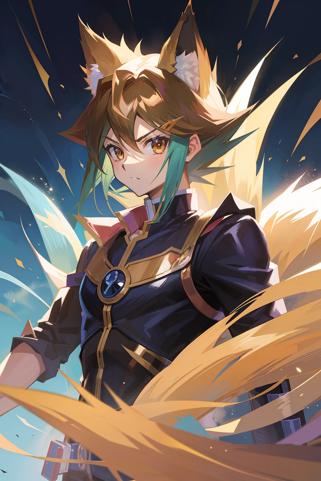 Yu-gi-Oh Yuma Tsukumo, hombre zorro, brown fox tail, sin orejas humanas